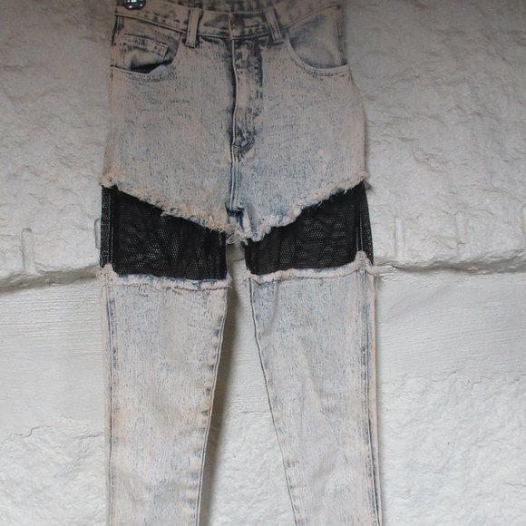 Traffic Denim - Vintage Retro Traffic Acid Wash Fishnet Jeans Size 7/8